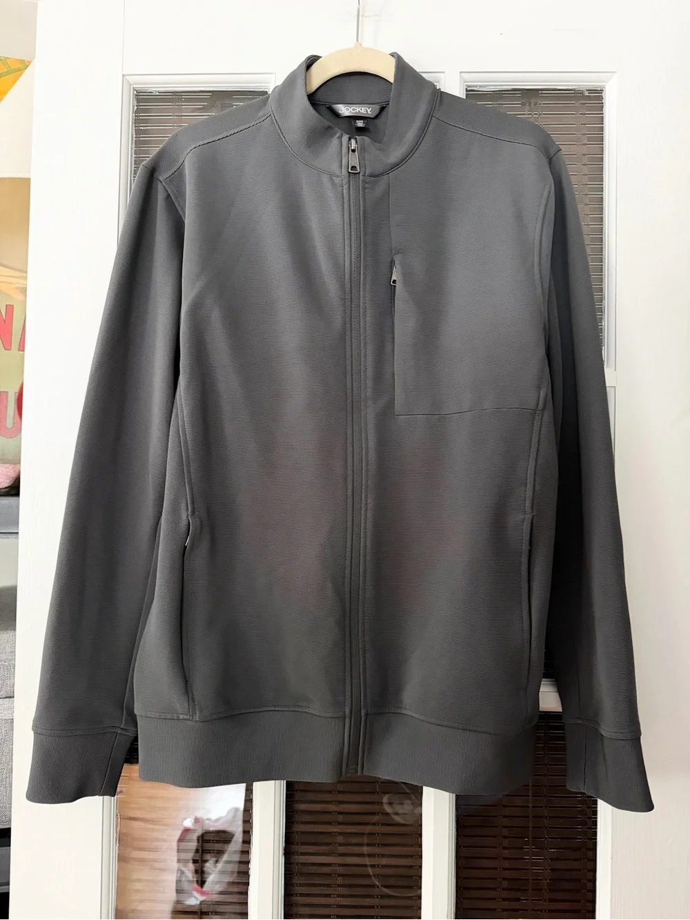 Jockey Men’s M Gray Textured Full Zip Athletic Casual Jacket | SKU 0300